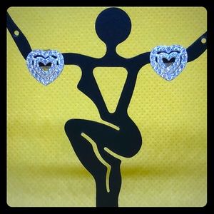 Sterling Silver Double Heart CZ Earrings